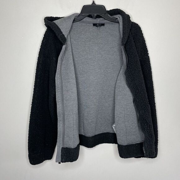 SPLENDID Womens Black Faux Sherpa Jacket Sz Small S Hooded Patch-Pockets - Picture 6 of 11